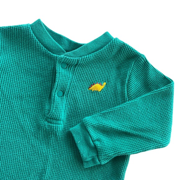 Baby Sonoma Jean Co 18 Months Green Waffle Knit Long Sleeve Bodysuit Dinosaur - Picture 1 of 12
